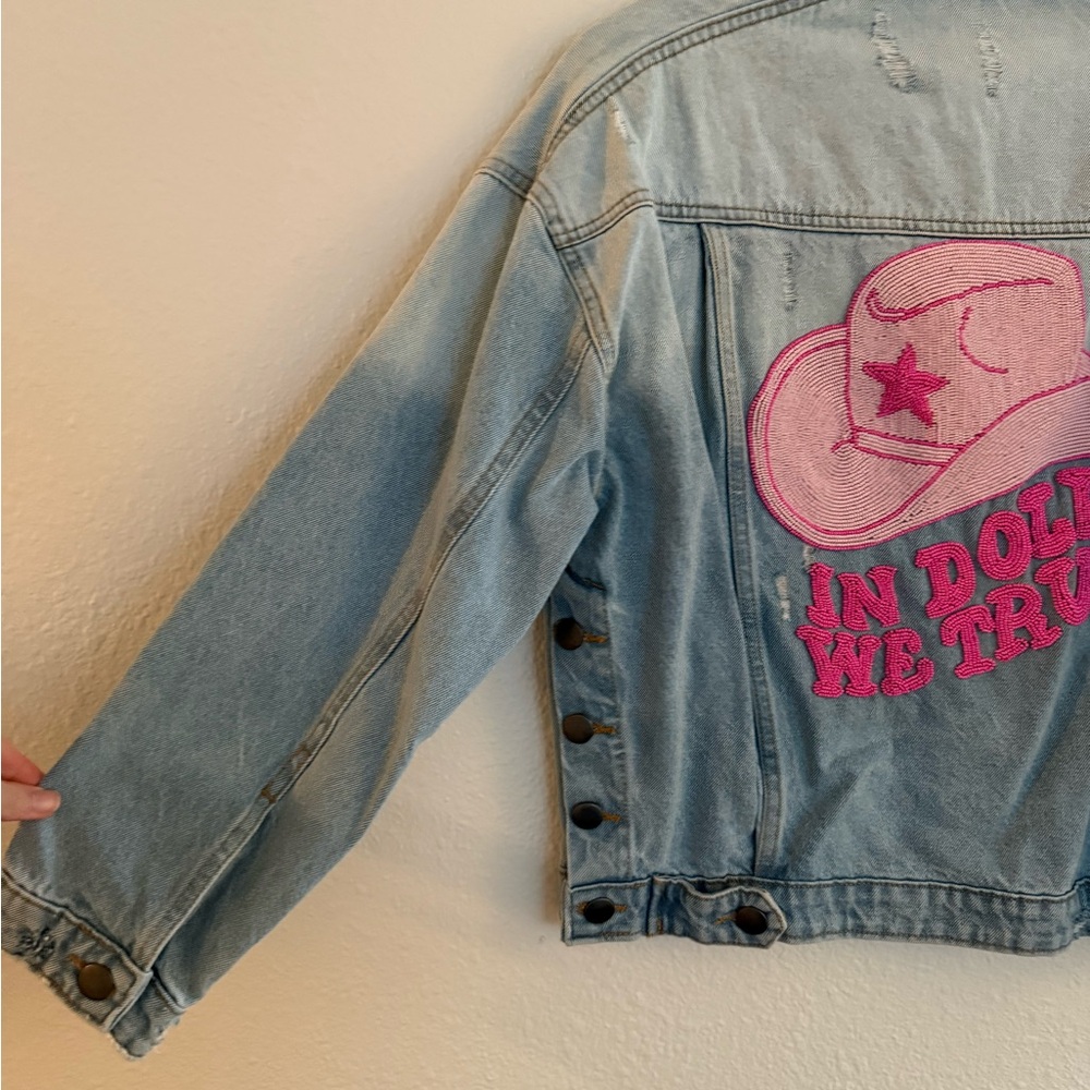 “In Dolly We Trust” Beaded Denim Jacket 100% Cotton